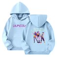 thumbnail image 2 of Moonsky Sudadera con capucha y cordón HUNTRX, estampado de grupo de chicas coreanas, jersey corto, suave y cómodo, top de manga larga para primavera y otoño. Azul claro 150, 2 of 5