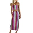 thumbnail image 2 of Women'S Summer Colorful Striped Tube Top Dress Set Two Piece Suit Purple XL, 2 of 9