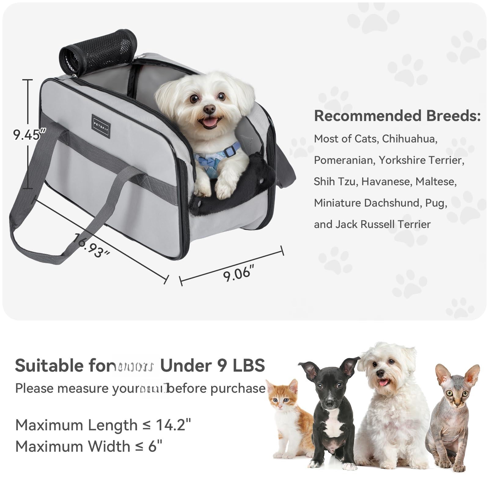 Multipurpose Console Dog Car Seat  Portable Small For Dogs Cat Carrier Pet Airline Approved With Safety Tether And Pockets (light Grey)