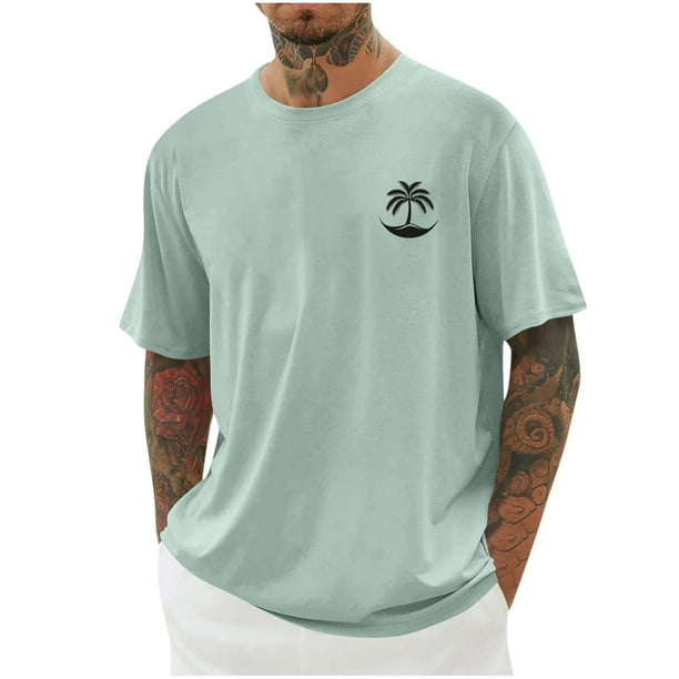 Mens Camisas de Manga Corta Impresión Casual Deportes Cuello Redondo Blusa, Poliéster Ligero para la Primavera Verano Al Aire Libre Uso Diario