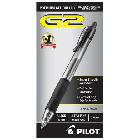 , G2 Premium Gel Pens, Ultra Fine Point 0.38 mm, Pack of 12, Black