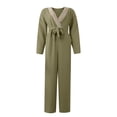 thumbnail image 4 of safuny Women's Jumpsuit Jumpsuit For Lady Wife Daughter Girlfriend Fashion Full Trousers V Neck Long Sleeve Zip Belt Closure Jumpsuit Solid Color Comfy Lounge Casual Army Green XL, 4 of 5