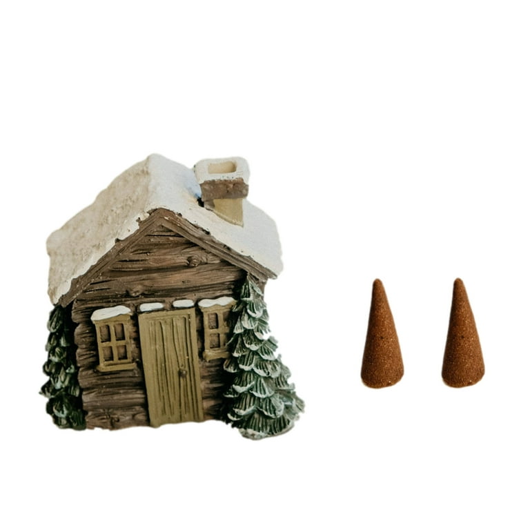 Log Cabin Snowy Winter Incense Cone Burner
