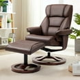 thumbnail image 5 of AVAWING Swivel Recliner Chair with Ottoman, Adjustable Faux Leather Lounge Chair, Reclining Chair and Ottoman with Wood Base for Living Room & Bedroom, Brown, 5 of 8