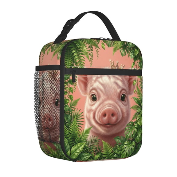 Pig Lunch Bag Insulated Reusable Cooler Tote Cute Cartoon Portable Meal Prep Bag Side Mesh Pocket Work Office Picnic