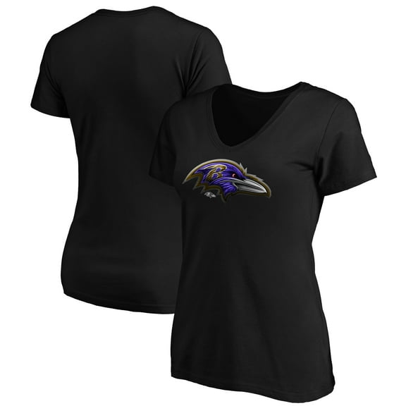 Women's Black Baltimore Ravens Midnight Mascot Logo V-Neck T-Shirt