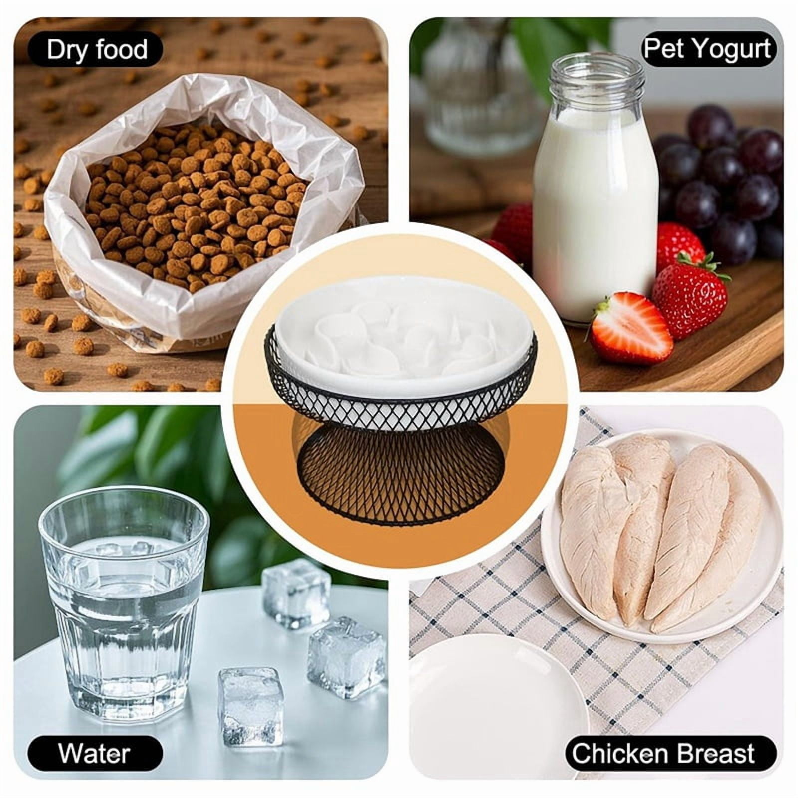 Osfvolr Raised Ceramic Cat Slow Feeder Bowl, Elevated Cat Plate with Stand, Slow Bowl for Wet and Dry Food, Friendly Pet