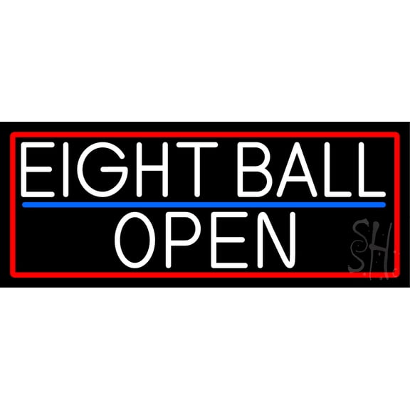 White Eight Ball Open With Red Border LED Neon Sign 10 x 24 - inches, Clear Edge Cut Acrylic Backing, with Dimmer - Bright and Premium built indoor LED Neon Sign for Bar decor.