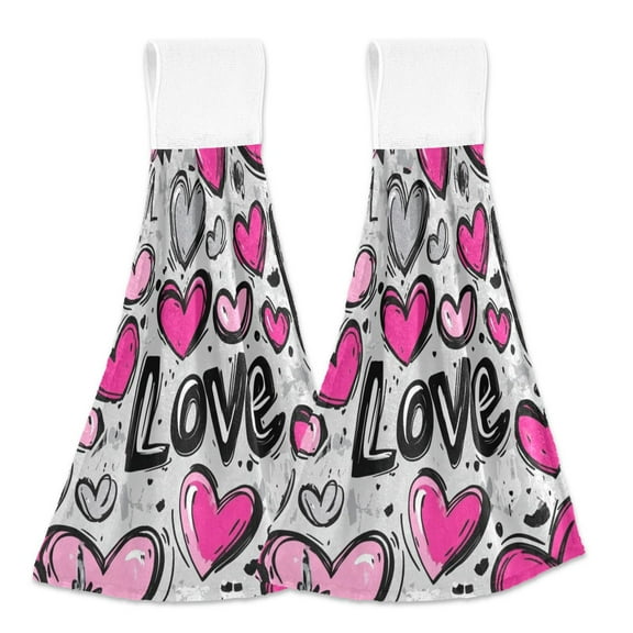 BZSMCE Hanging Hand Towels Fashion Love Patterns in Motion Pattern 2-Pack - Velcro Style Bathroom Kitchen Towels