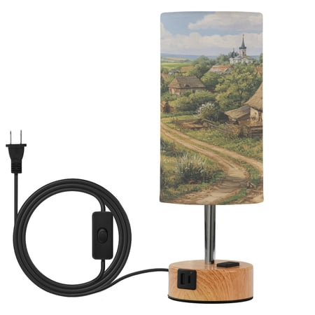 Touch Control Table Lamp with Wood Grain Metal Base 3 Color Temperature Adjustable LED Eye Caring Desk Lamp for Bedroom Study Beautiful Countryside