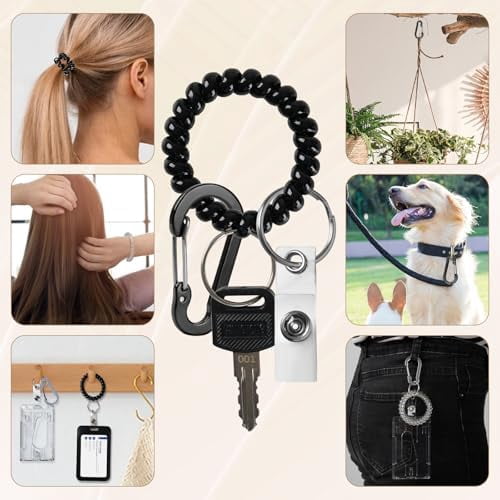 Wrist Card Holder Cruise Lanyard,Wrist Coil ID Badge Holder with Multitool Aluminum Carabiner Clip,Stretchable Spiral Wristband Key Ring,for Lanyard Outdoor Cruise Ship (Clear Vertical, PC)