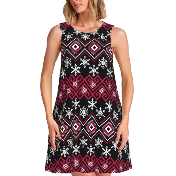 Balery red Minimalist Snowflake Vestidos de verano para mujer con estampado: vestido holgado sin mangas, vestido playero informal y cómodo para días calurosos.