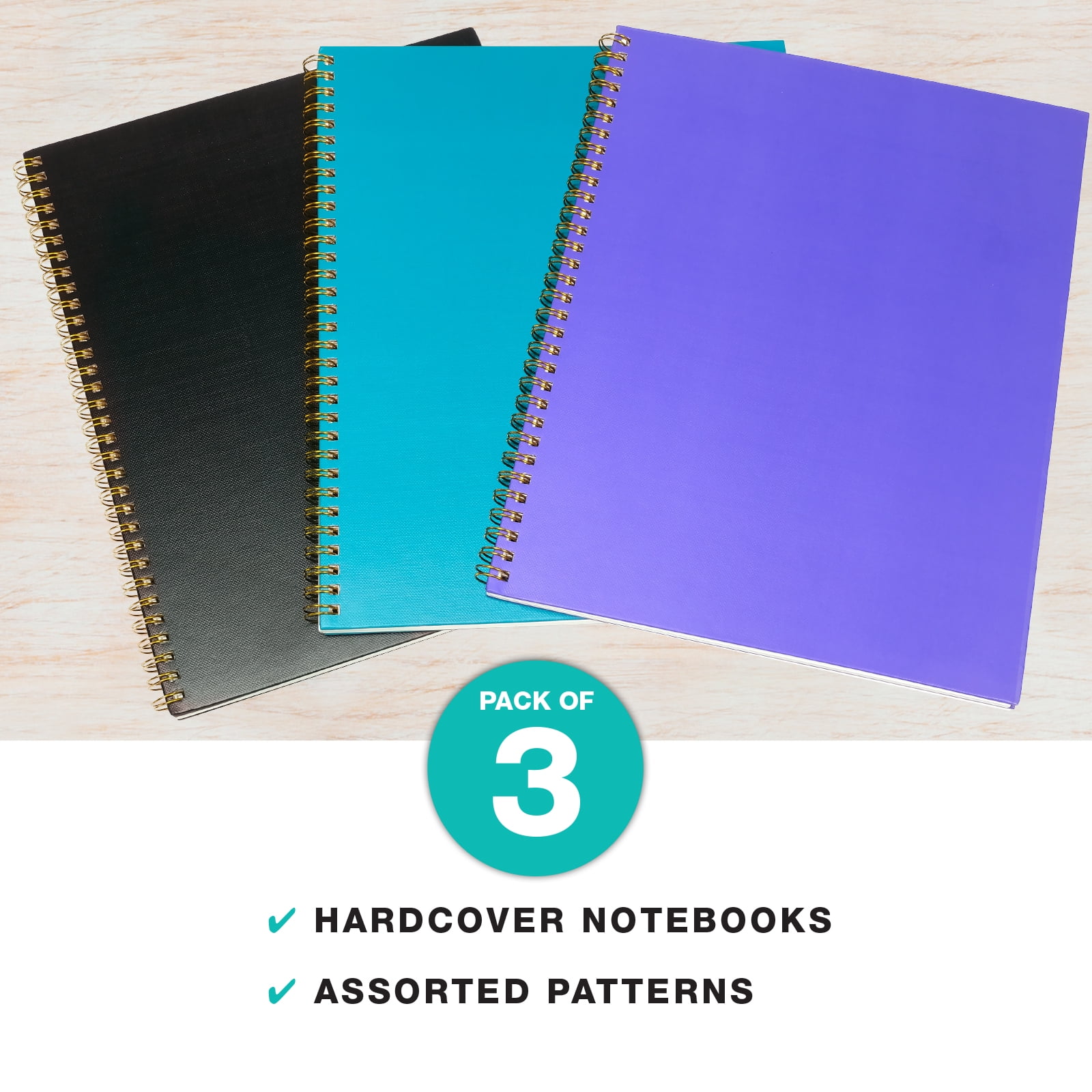 8.5x11" Fashion Spiral Notebook, 3-Pack, 120 Pages, College Ruled (Solid)