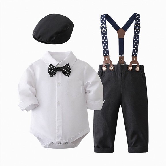 zuwimk Toddler Baby Boy Clothes Suit Gentleman Wedding Outfit Dress Shirt Vest Bow Tie Suspender Pant Formal Set(12-18 Months,Black)