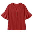 thumbnail image 6 of XuJwPNcy Womens T Shirts V Neck 3/4 Bell Sleeve Tops Trendy Ruffle Hem Blouse Casual Summer Outfits Ladies Soft Tees, 6 of 7