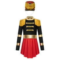 TiaoBug Girls Drummer Conductor Performance Costume Circus Ringmaster Drum Majorette Jumpsuit with Hat Black B 6