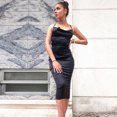 thumbnail image 3 of Women Neon Satin Sexy Bodycon Elegant Backless Long Dress for Cocktail Party Clubwear Lace-up Strap Black M, 3 of 5