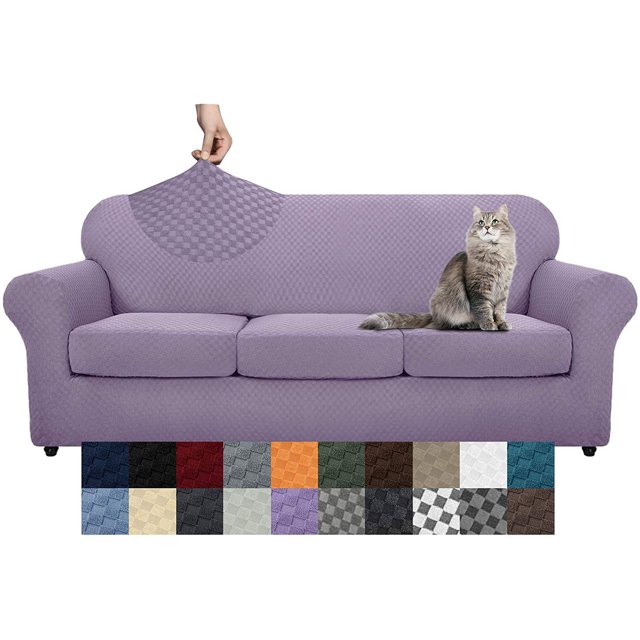 Latest Checkered 4 Pieces Couch Covers for 3 Cushion Couch Extra Large High Stretch Thickened Sofa Cover for Dogs Pets Anti Slip Furniture Protector Sofa Slipcovers (X Large, Light Purple)