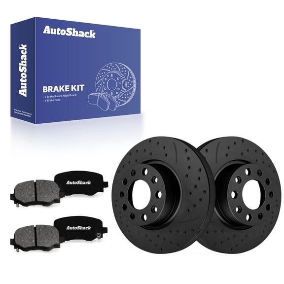 AutoShack Rear Solid Drilled & Slotted E-Coated Brake Rotors Black Finish   Premium Ceramic Pads 6-PC Brake Kit Replacement for 2014-2021 Jeep Cherokee NightGuard 10.94" (278 mm)