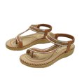 thumbnail image 2 of Anuirheih Sandals for Women Summer Flats, Comfortable Elastic Ankle Strap Dress Flats Shoes Casual Slip on Open Toe Boho Beach Sandal(Brown）, 2 of 4