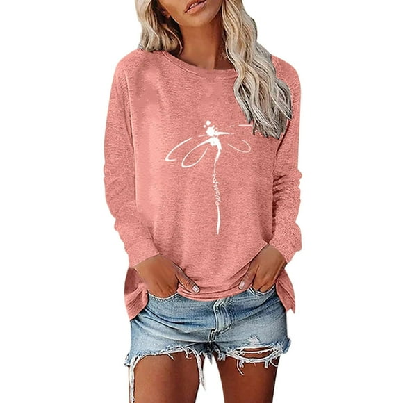 SNKSDGM Long Sleeve Crop Top Y2K Pink Long Sleeve Workout Tops for Women Croped Women's Casual Fashion Solid Color Printed Round Neck Long Sleeve T Shirt M