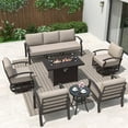 thumbnail image 2 of Kullavik Aluminum Patio Furniture Set with Propane Fire Pit Table Metal Outdoor Furniture w/Fire Pit Patio Conversation Sets w/5.1" Cushions and 7 Seats for Patio,Backyard,Poolside-Khaki, 2 of 7
