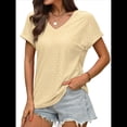thumbnail image 3 of Camisetas Básicas de Verano de Corta con Cuello en V para Mujer, Elegantes, Informales, Holgadas, con Ojales, Conjuntos Bonitos y Fluidos Amarillo L, 3 of 7