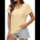 thumbnail image 3 of Camisetas Básicas de Verano de Corta con Cuello en V para Mujer, Elegantes, Informales, Holgadas, con Ojales, Conjuntos Bonitos y Fluidos Amarillo M, 3 of 7
