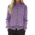 thumbnail image 2 of Women's Stand Collar Cardigans Loose Button Down Knitted Warm Long Sleeve Cozy Casual Sweater Coat for Fall Winter Stand Collar Style,Light Purple,M, 2 of 4