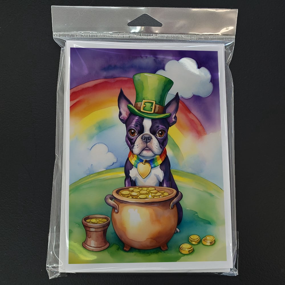 Boston Terrier St Patrick's Day Greeting Cards Pack of 8 7 in x 5 in