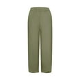 thumbnail image 2 of Baqcunre Linen Pants Women Summer Women'S Pants Summer Elastic High Waist Linen Pants Straight Leg Wide Leg Cropped Pants Workout Shorts Womens Women'S Pants Army Green S, 2 of 8