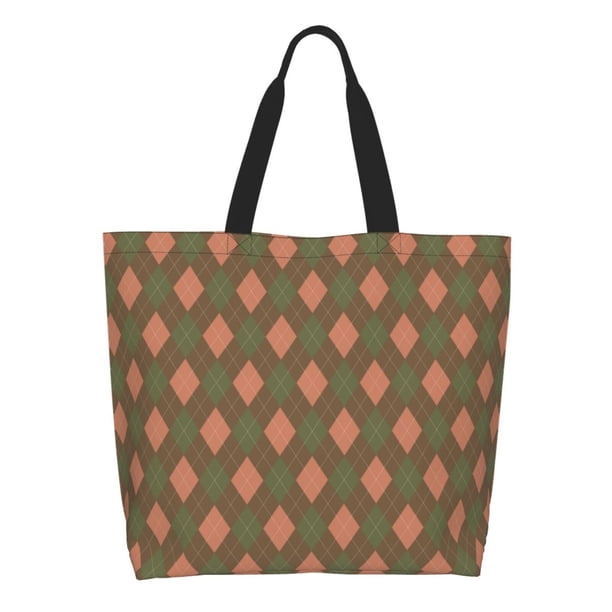 Disketp Green and Pink Squares Bolsa Tote Estampada para Mujer, Bolso de Hombro y de Mano para Compras y Viajes