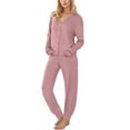 thumbnail image 4 of UVN Pajamas Sets for Women Long Sleeve Button Down Tops and Pants 2 Piece Outfit Fall Sleepwear Pjs Lounge Sets with Pockets, 4 of 8