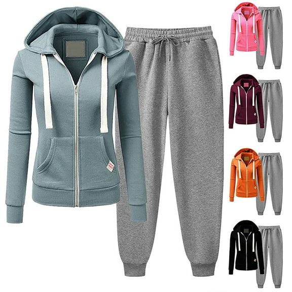 CFLVAEK Sweatsuits for Women 2pcs Outfits Plus Size Zip Up Hooded Jackets Casual Drawstring Waist Jogger Pants Fall Winter Workout Sets Black M