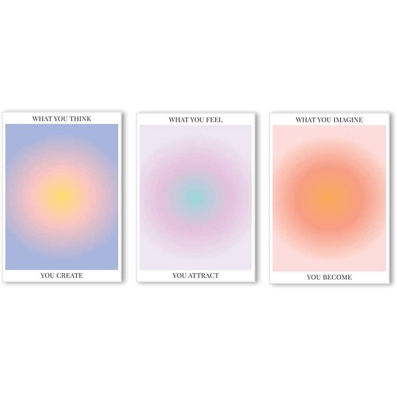 HAHDAXIA Colorful Abstract Aura Posters for Room Aesthetic 3 Piece Aura Gradient Spiritual Affirmation Canvas Wall Art Positive Energy Painting Danish Pastel Room Wall Decor for Bedroom Yoga