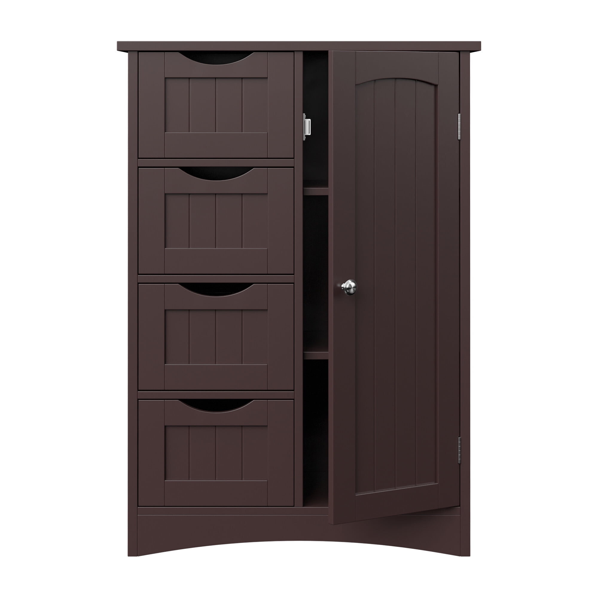 ZENY Bathroom Floor Cabinet, Freestanding Storage Cabinet with 4 Drawers and Adjustable Shelves, Modern Cupboard for Home Living Room Office, Brown