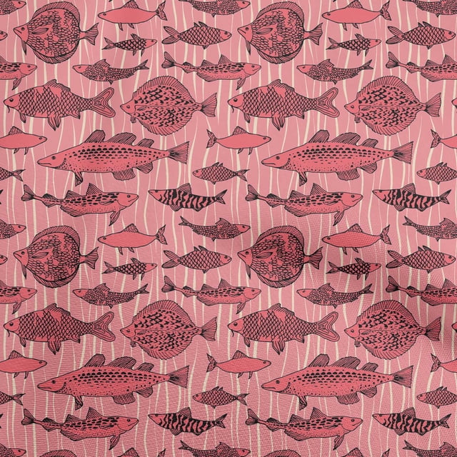 oneOone Rayon Medium Pink Fabric Ocean Fish Craft Projects Decor Fabric Printed By The Yard 56 Inch Wide