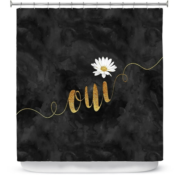 Shower Curtains 70" x 73" from DiaNoche Designs by Zara Martina - Oui Daisy Pattern Gold Black