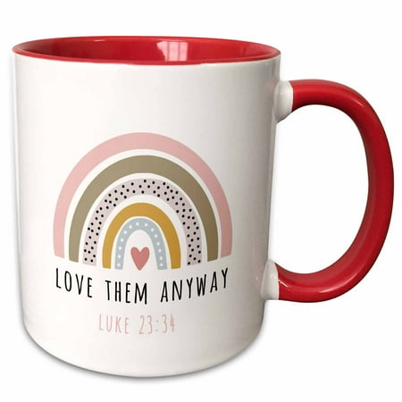 3drose Love Them Anyway - Bible Verse Christian Quote - Cute Boho Rainbow 11oz Two-tone Red Mug