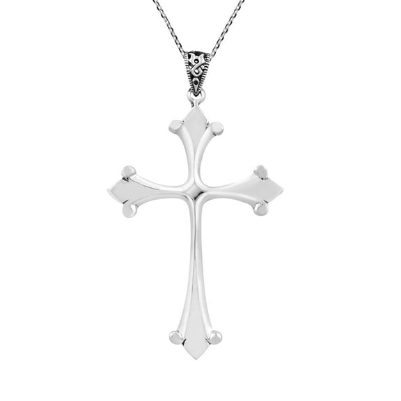 Blessed Large Orthodox Cross Solid Sterling Silver Pendant Necklace