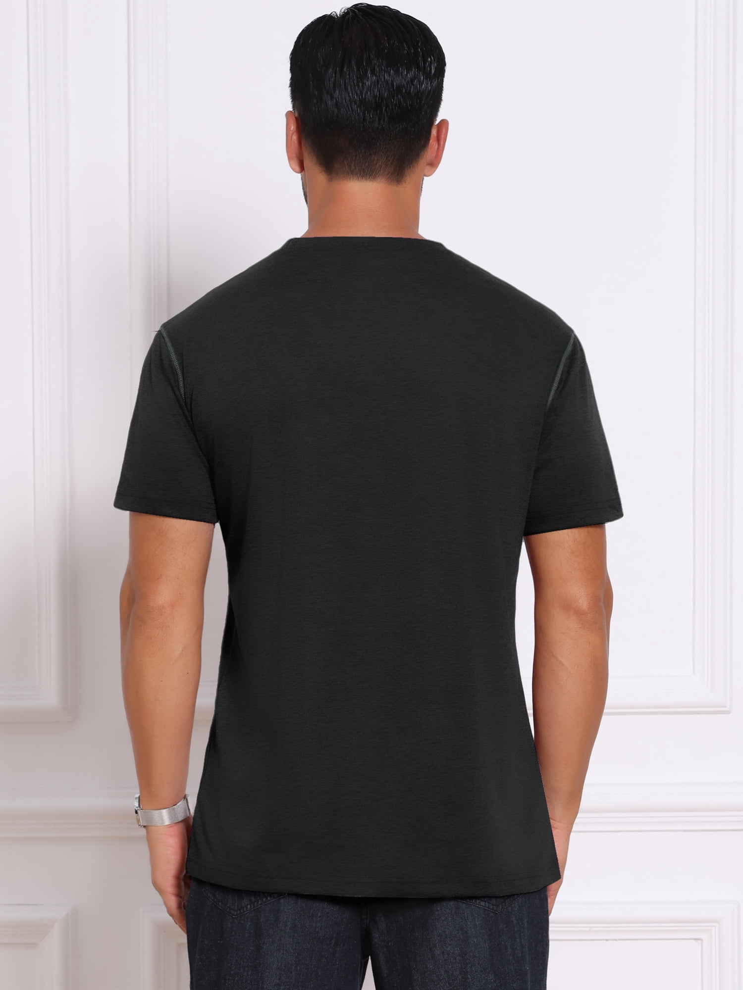 DARING DIVA Men's Crew Neck Short Sleeve Solid Color Retro Style T-Shirt M Black