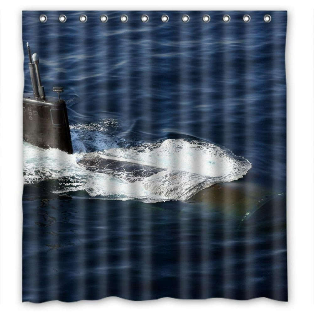 GreenDecor Military Navy Submarine Waterproof Shower Curtain Set with