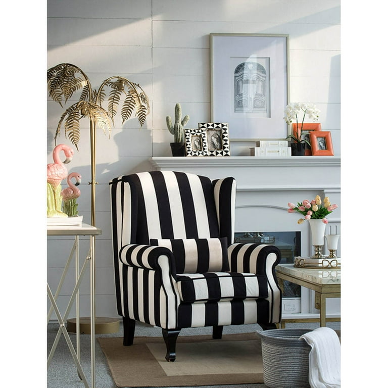 Black and White Striped Accent Chair 