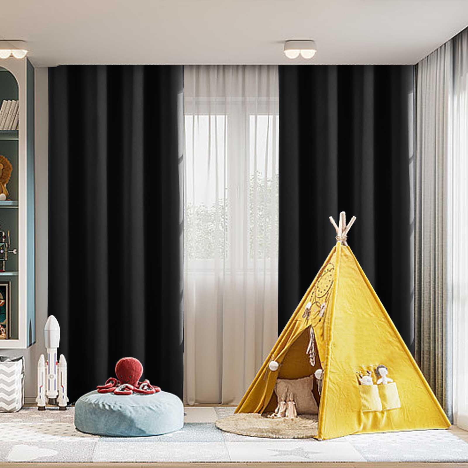 Blackout Curtains 84 Inch Length 2 Panels Set, Thermal Insulated Long Curtains& Drapes 2 Burg, Room Darkening Grommet Drapes for Living Room Bedroom Window (W52 x L84 Inch, Black) Spring Sale 2025