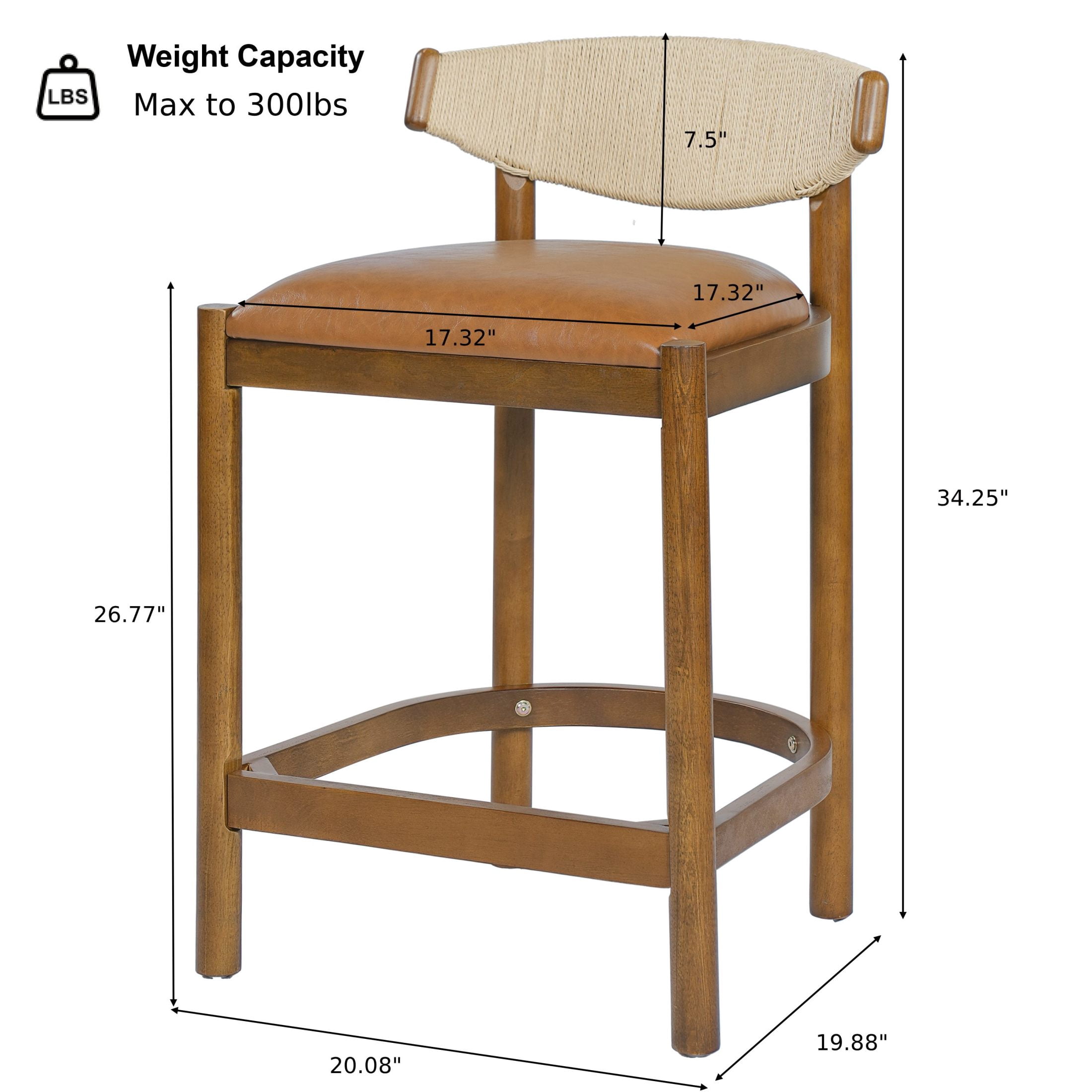 Christopher Knight Home Modern Counter Stools with Rope Back and PU Upholstered, Brown, Set of 2