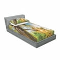 thumbnail image 3 of Ambesonne Landscape Fitted Sheet & Pillow Sham Set, Vibrant Summer Sky, Queen, Green Brown, 3 of 3