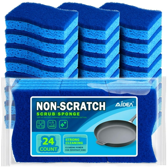 AIDEA Non Scratch Scrub CCF19 Sponge, 24Count, Sponges for Dishes, Sponges Kitchen, Cleaning Sponge, Cleans Fast Without Scratching, Stands Up to Stuck-on Grime, Cleaning Power for Everyday Jobs