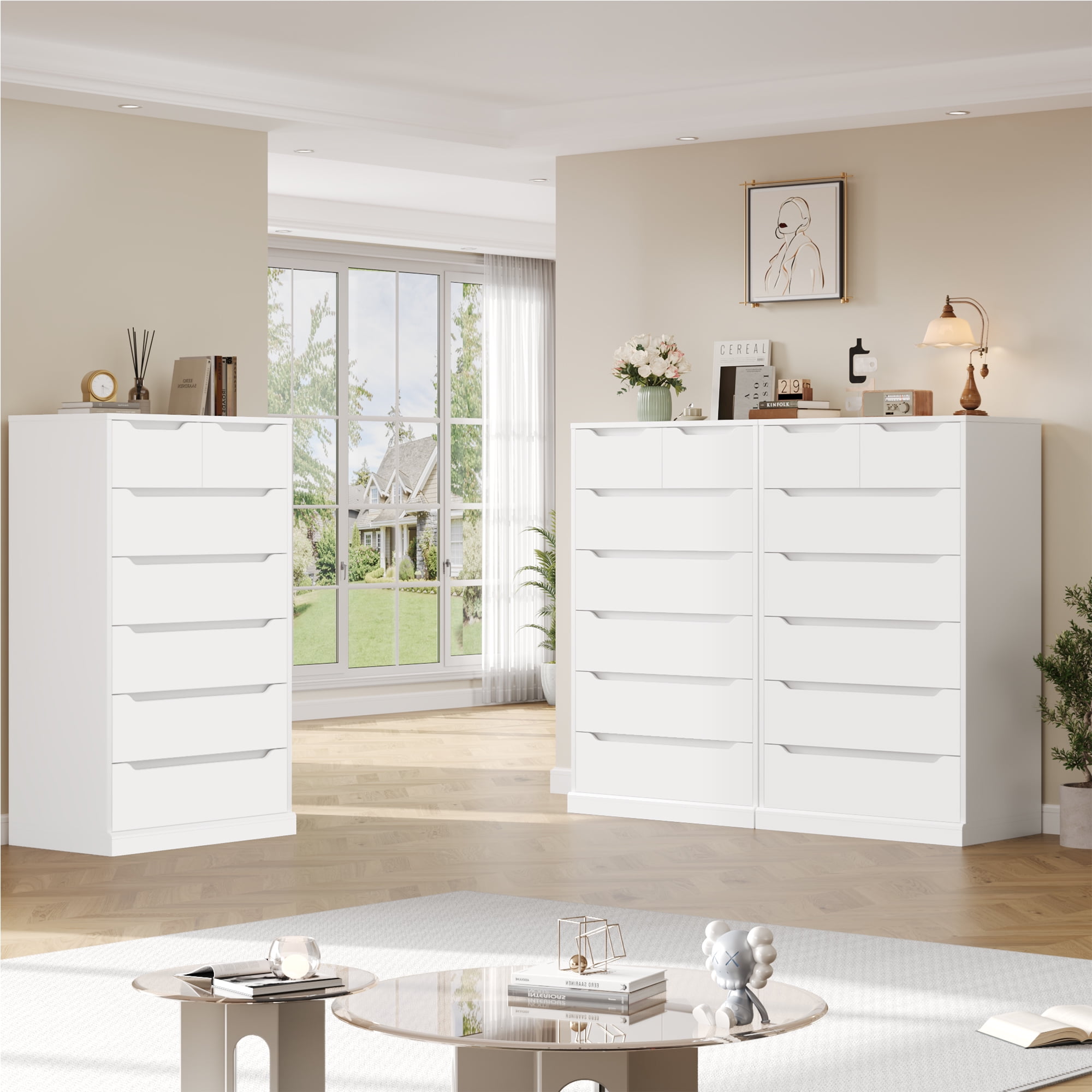 Homfa 7 Drawer White Dresser, 51.3"H Wood Storage Cabinet with Upgraded Stable Base, Vertical Chest for Bedroom Living Room