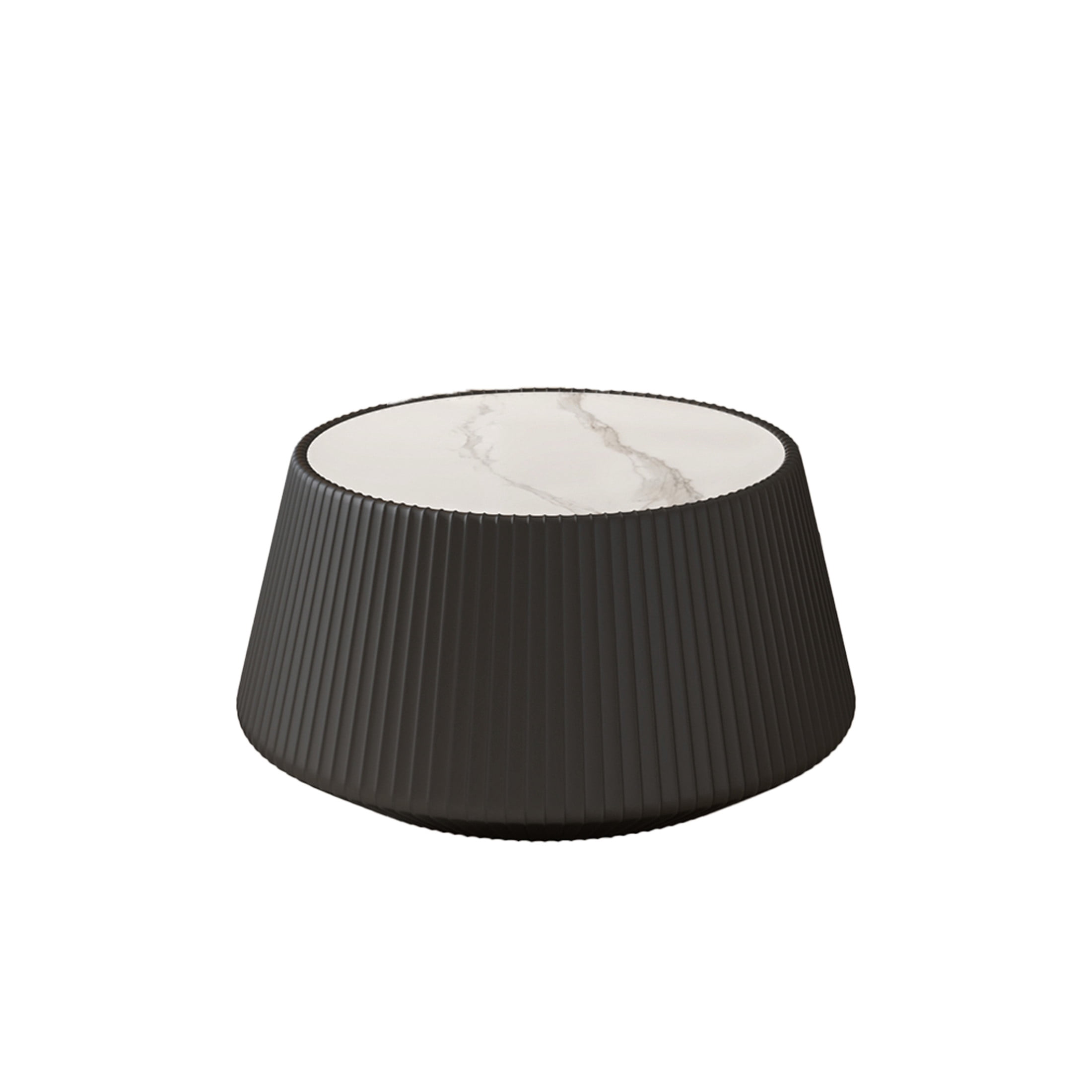 Noble House Cersei 26" Cup-Shaped Mable Top Coffee Table with Leather Accents, End Table for Living Room, Black