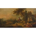 thumbnail image 2 of Francesco Zuccarelli 14x10 Black Ornate Wood Framed Double Matted Museum Art Print Titled: Landscape with Peasants, Fountain and Rider, 2 of 5